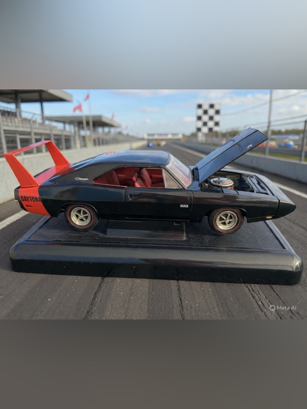 Black Diecast Muscle Vintage Car with Red Interior
